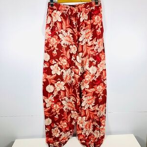 ZARA boho burgundy pink spring floral flowy silky jogger pant elastic waist